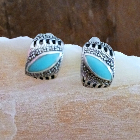 925 Sterling Silver Turquoise Earrings - Picture 6 of 11